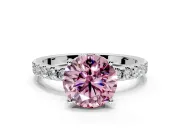 Solitaire Engagement Ring Setting for Fancy Pink Round Cut Center with Band of Accents and Prong Head in Platinum