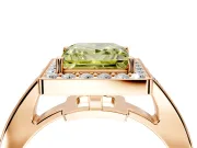 Bezel-Framed Halo Engagement Ring Setting for Fancy Yellow Princess Cut Center with Pave Band and Prong Head in Rose Gold