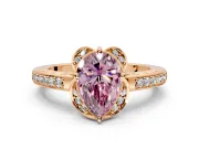 Floral Engagement Ring Setting for Fancy Pink Pear-Shaped Center with Four Accent Clusters and Prong Head in Rose Gold