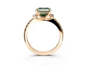 Paired Accent Engagement Ring Setting for Fancy Green Asscher Cut Center with Pave Band and Prong Head in Rose Gold