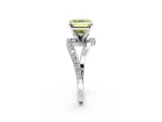 Solitaire Engagement Ring Setting for Fancy Yellow Asscher Cut Center with Pave Bypass Swirl Band and Prong Head in White Gold