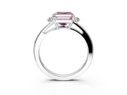 3 Stone Engagement Ring Setting for Fancy Pink Asscher Cut Center with Low-Set Round Cut Accents and Prong Head in Sterling Silver