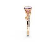 Leaf Motif Engagement Ring Setting for Fancy Pink Princess Cut Center with Pave Band and Prong Head in Rose Gold