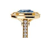 Halo Engagement Ring Setting for Fancy Blue Asscher Cut Center with Milgrain Frame, Pave Band and Prong Head in Yellow Gold