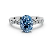 Solitaire Engagement Ring Setting for Fancy Blue Oval Center with Single Row Accent Band and Prong Head in Sterling Silver