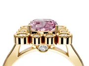 Cluster Halo Engagement Ring Setting for Fancy Pink Cushion Cut Center with Milgrain Bezel Accents and Prong Head in Yellow Gold