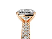 Solitaire Engagement Ring Setting for Radiant Cut Center with Domed Multi-Row Pave Band and Prong Head in Rose Gold