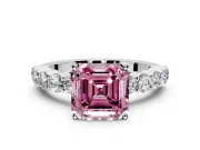 Shared-Prong Engagement Ring Setting for Fancy Pink Asscher Cut Center with Graduated Accents and Prong Head in Sterling Silver