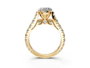 Solitaire Engagement Ring Setting for Heart-Shaped Center with Pave Cathedral Shoulders and Prong Head in Yellow Gold