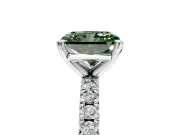 Solitaire Engagement Ring Setting for Fancy Green Radiant Cut Center with Fine Pave Band and Claw Prong Head in White Gold