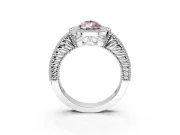 Milgrain Halo Engagement Ring Setting for Fancy Pink Pear-Shaped Center with Pave Band and Prong Head in White Gold