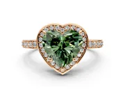 Halo Engagement Ring Setting for Fancy Green Heart-Shaped Center with Metal-Rimmed Halo, Pave Band and Prong Head in Rose Gold