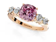 5 Stone Engagement Ring Setting for Fancy Pink Cushion Cut Center with Equal Close-Set Accents and Prong Head in Rose Gold