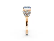 Leaf Cluster Engagement Ring Setting for Fancy Blue Radiant Cut Center with Marquise Accents and Prong Head in Rose Gold