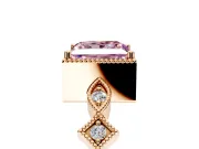 Milgrain Bezel Engagement Ring Setting for Fancy Pink Princess Cut Center with Marquise Stations and Bezel Head in Rose Gold