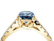 Solitaire Engagement Ring Setting for Fancy Blue Emerald Cut Center with Partway Pave Band and Prong Head in Yellow Gold
