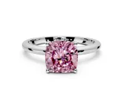 Hidden Halo Engagement Ring Setting for Fancy Pink Cushion Cut Center with Thin Round-Wire Band and Prong Head in Platinum