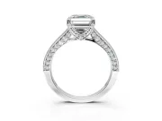 Solitaire Engagement Ring Setting for Asscher Cut Center with Milgrain-Framed Pave Band and Prong Head in Platinum