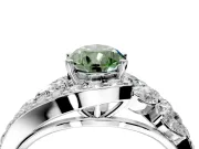 Halo Engagement Ring Setting for Fancy Green Pear-Shaped Center with Marquise and Pave Bypass Band and Prong Head in Sterling Silver
