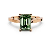 Solitaire Engagement Ring Setting for Fancy Green Emerald Cut Center with Tapered Shoulders and Prong Head in Rose Gold