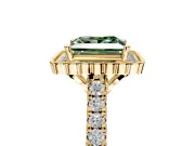 Milgrain Floral Halo Engagement Ring Setting for Fancy Green Princess Cut Center with Pave Band and Prong Head in Yellow Gold