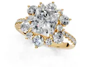 Floral Halo Engagement Ring Setting for Radiant Cut Center with Pave Accents and Prong Head in Yellow Gold