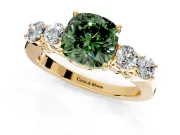 5 Stone Engagement Ring Setting for Fancy Green Cushion Cut Center with Equal Close-Set Accents and Prong Head in Yellow Gold