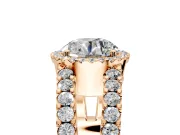 Halo Engagement Ring Setting for Round Cut Center with Wide-Open Pave Split Shank and Prong Head in Rose Gold
