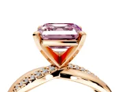 Solitaire Engagement Ring Setting for Fancy Pink Asscher Cut Center with Pave and Plain Crossover and Basket Head in Rose Gold