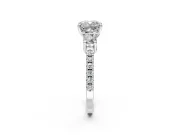 3 Stone Engagement Ring Setting for Cushion Cut Center with Round Cut Side Accents and Prong Head in Platinum