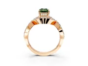 Halo Engagement Ring Setting for Fancy Green Emerald Cut Center with Pave Infinity Twist Band and Prong Head in Rose Gold