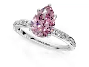 Solitaire Engagement Ring Setting for Fancy Pink Pear-Shaped Center with Fine Pave Band and Prong Head in White Gold