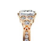 Cluster Engagement Ring Setting for Princess Cut Center with Bezel Accent Clusters and Prong Head in Rose Gold