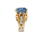 Solitaire Engagement Ring Setting for Fancy Blue Cushion Cut Center with Marquise and Bezel Accents and Prong Head in Yellow Gold
