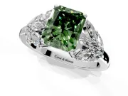 Leaf Cluster Engagement Ring Setting for Fancy Green Radiant Cut Center with Marquise Accents and Prong Head in White Gold