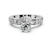 Solitaire Engagement Ring Setting for Oval Center with Channel-Set Accents and Prong Head in Sterling Silver