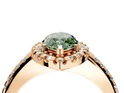 Pave Halo Engagement Ring Setting for Fancy Green Marquise Center with Single Row Pave Band and Prong Head in Rose Gold