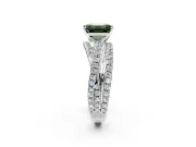 Solitaire Engagement Ring Setting for Fancy Green Emerald Cut Center with Woven 3-Strand Pave Band and Prong Head in White Gold
