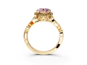 Halo Engagement Ring Setting for Fancy Pink Heart-Shaped Center with Leaf Motif Split Shank and Prong Head in Yellow Gold