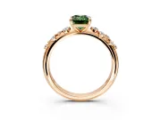 Cluster Engagement Ring Setting for Fancy Green Emerald Cut Center with Round Cut Accent Band and Prong Head in Rose Gold