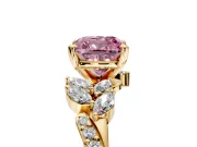 Solitaire Engagement Ring Setting for Fancy Pink Cushion Cut Center with Marquise Accent Twist Band and Prong Head in Yellow Gold