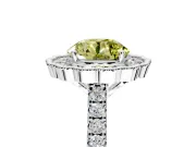 Milgrain Floral Halo Engagement Ring Setting for Fancy Yellow Round Cut Center with Pave Band and Prong Head in White Gold