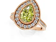 Halo Engagement Ring Setting for Fancy Yellow Pear-Shaped Center with Milgrain Frame, Pave Band and Prong Head in Rose Gold