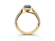 Solitaire Engagement Ring Setting for Fancy Blue Radiant Cut Center with Multi-Row Accents and Prong Head in Yellow Gold