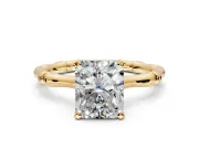 Solitaire Engagement Ring Setting for Radiant Cut Center with Bamboo Band and Prong Head in Yellow Gold