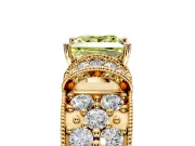 Pave Engagement Ring Setting for Fancy Yellow Princess Cut Center with Curved Accent Rows, Openwork and Prong Head in Yellow Gold