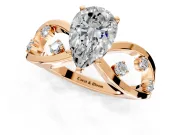 Solitaire Engagement Ring Setting for Pear-Shaped Center with Criss-Cross Accent Band and Prong Head in Rose Gold
