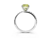 Solitaire Engagement Ring Setting for Fancy Yellow Cushion Cut Center with Micro Pave Band and Prong Head in White Gold