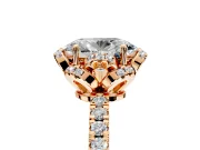 Halo Engagement Ring Setting for Oval Center with Openwork Halo, Pave Band and Prong Head in Rose Gold