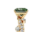 Solitaire Engagement Ring Setting for Fancy Green Radiant Cut Center with Bar-Station Pave Twist and Prong Head in Yellow Gold